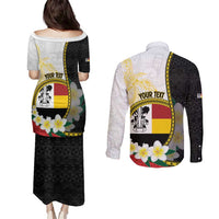 Personalised PNG Madang Provins Couples Matching Puletasi and Long Sleeve Button Shirt Papua New Guinea Plumeria Melanesian Pattern LT14 - Polynesian Pride
