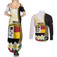 Personalised PNG Madang Provins Couples Matching Summer Maxi Dress and Long Sleeve Button Shirt Papua New Guinea Plumeria Melanesian Pattern LT14 - Polynesian Pride