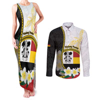 Personalised PNG Madang Provins Couples Matching Tank Maxi Dress and Long Sleeve Button Shirt Papua New Guinea Plumeria Melanesian Pattern LT14 White - Polynesian Pride