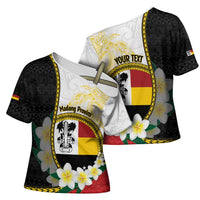 Personalised PNG Madang Provins Cross Shoulder Shirt Papua New Guinea Plumeria Melanesian Pattern LT14 - Polynesian Pride