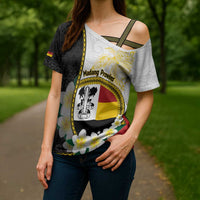 Personalised PNG Madang Provins Cross Shoulder Shirt Papua New Guinea Plumeria Melanesian Pattern LT14 - Polynesian Pride