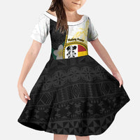 Personalised PNG Madang Provins Family Matching Off Shoulder Maxi Dress and Hawaiian Shirt Papua New Guinea Plumeria Melanesian Pattern LT14 Daughter's Dress White - Polynesian Pride