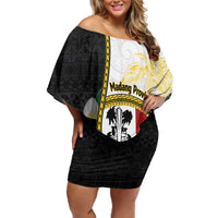 Personalised PNG Madang Provins Family Matching Off Shoulder Short Dress and Hawaiian Shirt Papua New Guinea Plumeria Melanesian Pattern LT14 Mom's Dress White - Polynesian Pride