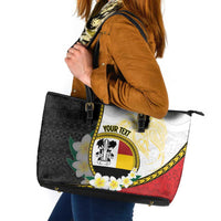 Personalised PNG Madang Provins Leather Tote Bag Papua New Guinea Plumeria Melanesian Pattern LT14 White - Polynesian Pride