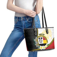 Personalised PNG Madang Provins Leather Tote Bag Papua New Guinea Plumeria Melanesian Pattern LT14 - Polynesian Pride