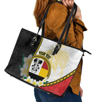Personalised PNG Madang Provins Leather Tote Bag Papua New Guinea Plumeria Melanesian Pattern LT14 - Polynesian Pride