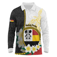Personalised PNG Madang Provins Long Sleeve Polo Shirt Papua New Guinea Plumeria Melanesian Pattern LT14 White - Polynesian Pride