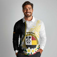 Personalised PNG Madang Provins Long Sleeve Polo Shirt Papua New Guinea Plumeria Melanesian Pattern LT14 - Polynesian Pride