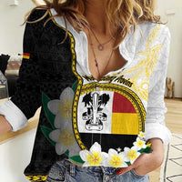 Personalised PNG Madang Provins Women Casual Shirt Papua New Guinea Plumeria Melanesian Pattern LT14 Female White - Polynesian Pride
