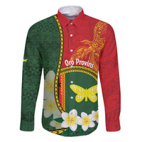 Personalised PNG Oro Provins Family Matching Long Sleeve Bodycon Dress and Hawaiian Shirt Papua New Guinea Plumeria Melanesian Pattern LT14 Dad's Shirt - Long Sleeve Green - Polynesian Pride