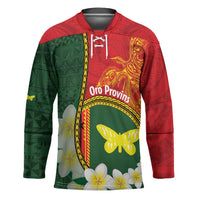 Personalised PNG Oro Provins Hockey Jersey Papua New Guinea Plumeria Melanesian Pattern LT14 Unisex Green - Polynesian Pride