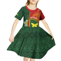 Personalised PNG Oro Provins Kid Short Sleeve Dress Papua New Guinea Plumeria Melanesian Pattern LT14 - Polynesian Pride