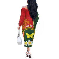 Personalised PNG Oro Provins Off The Shoulder Long Sleeve Dress Papua New Guinea Plumeria Melanesian Pattern LT14 - Polynesian Pride