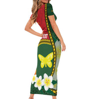 Personalised PNG Oro Provins Short Sleeve Bodycon Dress Papua New Guinea Plumeria Melanesian Pattern LT14 - Polynesian Pride