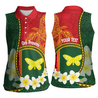 Personalised PNG Oro Provins Women Sleeveless Polo Shirt Papua New Guinea Plumeria Melanesian Pattern LT14 - Polynesian Pride