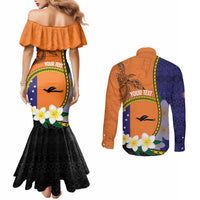 Personalised PNG Niu Ailan Couples Matching Mermaid Dress and Long Sleeve Button Shirt Papua New Guinea Plumeria Melanesian Pattern LT14 - Polynesian Pride