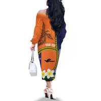 Personalised PNG Niu Ailan Family Matching Off The Shoulder Long Sleeve Dress and Hawaiian Shirt Papua New Guinea Plumeria Melanesian Pattern LT14 - Polynesian Pride