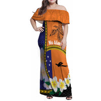 Personalised PNG Niu Ailan Family Matching Off Shoulder Maxi Dress and Hawaiian Shirt Papua New Guinea Plumeria Melanesian Pattern LT14 Mom's Dress Orange - Polynesian Pride