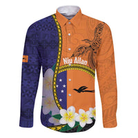 Personalised PNG Niu Ailan Family Matching Short Sleeve Bodycon Dress and Hawaiian Shirt Papua New Guinea Plumeria Melanesian Pattern LT14 Dad's Shirt - Long Sleeve Orange - Polynesian Pride