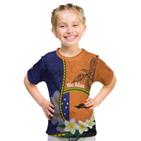 Personalised PNG Niu Ailan Kid T Shirt Papua New Guinea Plumeria Melanesian Pattern LT14 Orange - Polynesian Pride