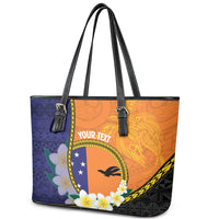 Personalised PNG Niu Ailan Leather Tote Bag Papua New Guinea Plumeria Melanesian Pattern LT14 - Polynesian Pride
