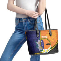 Personalised PNG Niu Ailan Leather Tote Bag Papua New Guinea Plumeria Melanesian Pattern LT14 - Polynesian Pride