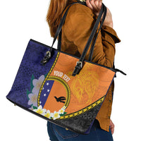 Personalised PNG Niu Ailan Leather Tote Bag Papua New Guinea Plumeria Melanesian Pattern LT14 - Polynesian Pride