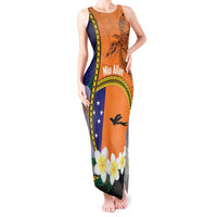 Personalised PNG Niu Ailan Tank Maxi Dress Papua New Guinea Plumeria Melanesian Pattern LT14 Women Orange - Polynesian Pride