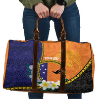 Personalised PNG Niu Ailan Travel Bag Papua New Guinea Plumeria Melanesian Pattern LT14 Orange - Polynesian Pride