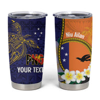 Personalised PNG Niu Ailan Tumbler Cup Papua New Guinea Plumeria Melanesian Pattern LT14 Orange - Polynesian Pride