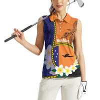 Personalised PNG Niu Ailan Women Sleeveless Polo Shirt Papua New Guinea Plumeria Melanesian Pattern LT14 - Polynesian Pride