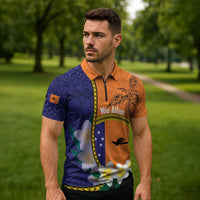 Personalised PNG Niu Ailan Zipper Polo Shirt Papua New Guinea Plumeria Melanesian Pattern LT14 - Polynesian Pride