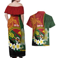 Personalised PNG Simbu Provins Couples Matching Off Shoulder Maxi Dress and Hawaiian Shirt Papua New Guinea Plumeria Melanesian Pattern LT14 - Polynesian Pride