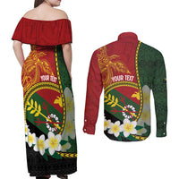 Personalised PNG Simbu Provins Couples Matching Off Shoulder Maxi Dress and Long Sleeve Button Shirt Papua New Guinea Plumeria Melanesian Pattern LT14 - Polynesian Pride