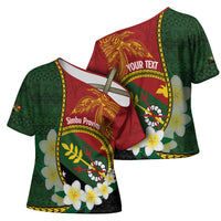 Personalised PNG Simbu Provins Cross Shoulder Shirt Papua New Guinea Plumeria Melanesian Pattern LT14 - Polynesian Pride