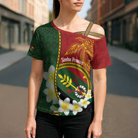 Personalised PNG Simbu Provins Cross Shoulder Shirt Papua New Guinea Plumeria Melanesian Pattern LT14 - Polynesian Pride