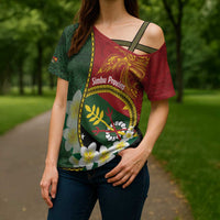 Personalised PNG Simbu Provins Cross Shoulder Shirt Papua New Guinea Plumeria Melanesian Pattern LT14 - Polynesian Pride