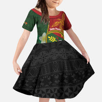 Personalised PNG Simbu Provins Family Matching Off The Shoulder Long Sleeve Dress and Hawaiian Shirt Papua New Guinea Plumeria Melanesian Pattern LT14 Daughter's Dress Green - Polynesian Pride