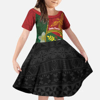 Personalised PNG Simbu Provins Family Matching Off Shoulder Maxi Dress and Hawaiian Shirt Papua New Guinea Plumeria Melanesian Pattern LT14 Daughter's Dress Green - Polynesian Pride