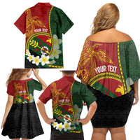 Personalised PNG Simbu Provins Family Matching Off Shoulder Short Dress and Hawaiian Shirt Papua New Guinea Plumeria Melanesian Pattern LT14 - Polynesian Pride
