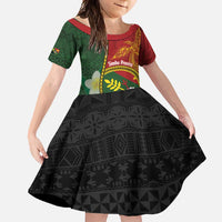 Personalised PNG Simbu Provins Family Matching Summer Maxi Dress and Hawaiian Shirt Papua New Guinea Plumeria Melanesian Pattern LT14 Daughter's Dress Green - Polynesian Pride