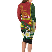 Personalised PNG Simbu Provins Long Sleeve Bodycon Dress Papua New Guinea Plumeria Melanesian Pattern LT14 - Polynesian Pride