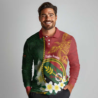 Personalised PNG Simbu Provins Long Sleeve Polo Shirt Papua New Guinea Plumeria Melanesian Pattern LT14 - Polynesian Pride