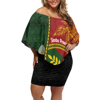 Personalised PNG Simbu Provins Off Shoulder Short Dress Papua New Guinea Plumeria Melanesian Pattern LT14 Women Green - Polynesian Pride