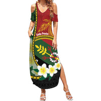 Personalised PNG Simbu Provins Summer Maxi Dress Papua New Guinea Plumeria Melanesian Pattern LT14 Women Green - Polynesian Pride