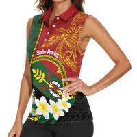 Personalised PNG Simbu Provins Women Sleeveless Polo Shirt Papua New Guinea Plumeria Melanesian Pattern LT14 - Polynesian Pride