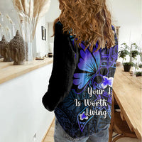 Polynesia Suicide Prevention Awareness Women Casual Shirt Your Life Is Worth Living For Polynesian Purple Pattern LT14 - Polynesian Pride