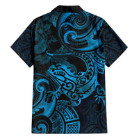 New Zealand Tuatara Family Matching Off Shoulder Maxi Dress and Hawaiian Shirt Aotearoa Maori Clematis Flowers - Blue LT14 - Polynesian Pride