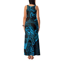 New Zealand Tuatara Family Matching Tank Maxi Dress and Hawaiian Shirt Aotearoa Maori Clematis Flowers - Blue LT14 - Polynesian Pride