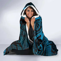 New Zealand Tuatara Hooded Blanket Aotearoa Maori Clematis Flowers - Blue LT14 - Polynesian Pride